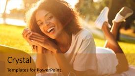  Presentation with happy smiling woman dental health - Slide deck featuring ramp walk - image of happy young african background and a gold colored foreground