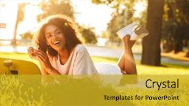  Presentation with happy image - Beautiful slide deck featuring ramp walk - image of happy young african backdrop and a gold colored foreground