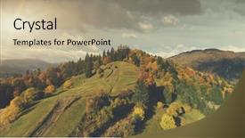  Presentation with dark forest landscape - Presentation design enhanced with range dark grey cloud overcast background and a coral colored foreground