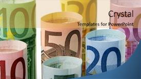  Presentation with bank - PPT layouts consisting of range of euro bank notes background and a  colored foreground