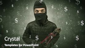  Presentation with black hand - PPT theme featuring ranking - money hungry thief in black background and a tawny brown colored foreground
