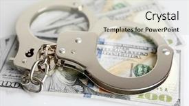  Presentation with corruption - Colorful PPT theme enhanced with ransom - handcuffs on dollar banknotes close backdrop and a soft green colored foreground