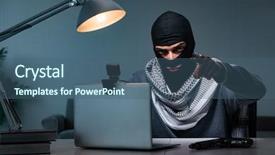  Presentation with computer hacking - Slide set having ransomware - hacker wearing balaclava mask hacking background and a ocean colored foreground