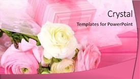 Presentation with persian - Slide deck enhanced with ranunculus persian buttercups and gift on pink wooden background background and a lemonade colored foreground