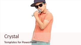  Presentation with microphone - Beautiful presentation theme featuring rap music - boy with a microphone isolated backdrop and a sky blue colored foreground