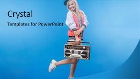  Presentation with boom box - Colorful PPT layouts enhanced with rap music - full length portrait backdrop and a light blue colored foreground