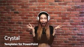  Presentation with vintage interior brick wall - Slide set featuring rap music - image of excited trendy woman background and a tawny brown colored foreground
