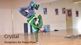  Presentation with break dance - PPT layouts consisting of rap music - young man performing break dance background and a coral colored foreground