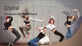  Presentation with dancing - Slide deck enhanced with rap music - young modern dancing group practice background and a light gray colored foreground