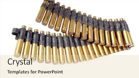  Presentation with gun - Colorful presentation design enhanced with rapid fire - machine gun ammunition belt isolated backdrop and a  colored foreground