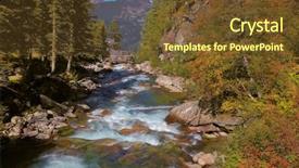 Presentation with mountain stream - Slide set featuring rapid mountain stream of coniferous forests pastoral in the alpine mountain valley in austria cascades of cold water at the source of the krimml waterfalls background and a tawny brown colored foreground