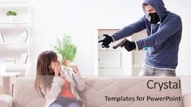  Presentation with man joined woman - Audience pleasing slide deck consisting of rapists - armed man assaulting young woman backdrop and a  colored foreground