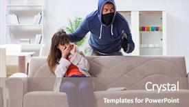  Presentation with young man and a woman - Slide deck enhanced with rapists - armed man assaulting young woman background and a  colored foreground