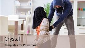  Presentation with home - PPT theme with rapists - armed man assaulting young woman background and a  colored foreground