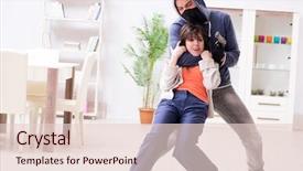  Presentation with man vs woman - Audience pleasing PPT theme consisting of rapists - armed man assaulting young woman backdrop and a  colored foreground