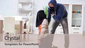  Presentation with man joined woman - Slide set having rapists - armed man assaulting young woman background and a mint green colored foreground