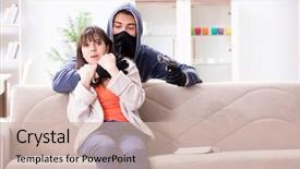  Presentation with home - Amazing PPT layouts having rapists - armed man assaulting young woman backdrop and a soft green colored foreground