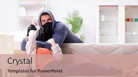  Presentation with home - Beautiful slide deck featuring rapists - armed man assaulting young woman backdrop and a coral colored foreground