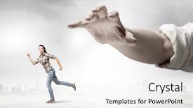  Presentation with hologram mesh human male - Presentation theme enhanced with rapists - young woman in casual escaping background and a white colored foreground