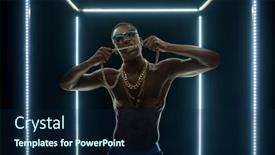  Presentation with rapper - Colorful slide deck enhanced with rapper-in-gold-chains-poses backdrop and a navy blue colored foreground