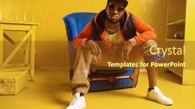  Presentation with rapper - Presentation design with rapper-posing-in-chair background and a tawny brown colored foreground