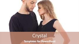  Presentation with rapper - Cool new presentation with rapper wearing black t-shirt and hat hugs graceful girl isolated on white background backdrop and a coral colored foreground