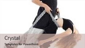  Presentation with rapper - Beautiful theme featuring rapper wearing black t-shirt holds graceful girl by chains isolated on white background backdrop and a coral colored foreground