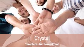  Presentation with people unity - Audience pleasing theme consisting of rapporyt - people putting hands together indoors backdrop and a coral colored foreground
