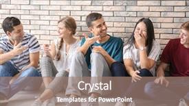  Presentation with people unity - Theme having rapporyt - people sitting together near brick background and a coral colored foreground