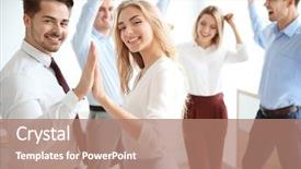  Presentation with people unity - Colorful PPT theme enhanced with rapporyt - young people in office wear backdrop and a coral colored foreground