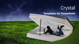  Presentation with reading - Cool new PPT theme with rapt-in-reading-mixed-media backdrop and a navy blue colored foreground