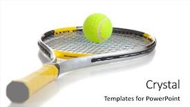  Presentation with badminton ball shuttlecock racket - Slides featuring raquet - tennis ball and racket background and a white colored foreground