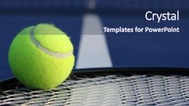  Presentation with strings - Presentation theme having raquet - tennis ball on racket strings background and a  colored foreground