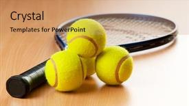  Presentation with badminton ball shuttlecock racket - PPT theme with raquet - tennis concept with balls background and a coral colored foreground