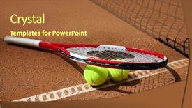  Presentation with badminton ball shuttlecock racket - PPT layouts featuring raquet - tennis racket and yellow balls background and a red colored foreground