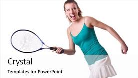  Presentation with professional tennis player athlete man - PPT theme with raquet - woman tennis player isolated background and a  colored foreground