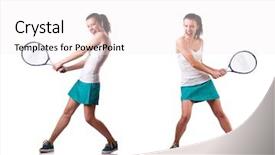  Presentation with professional tennis player athlete man - Presentation design with raquet - woman tennis player isolated background and a  colored foreground