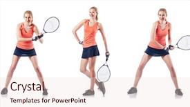  Presentation with tennis - Amazing presentation design having raquet - young woman playing tennis isolated backdrop and a  colored foreground