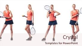  Presentation with tennis - Cool new presentation theme with raquet - young woman playing tennis isolated backdrop and a lemonade colored foreground