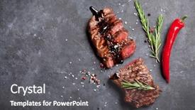  Presentation with steak - Beautiful PPT layouts featuring rare - grilled sliced beef steak backdrop and a dark gray colored foreground