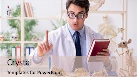  Presentation with skeletons - Colorful presentation design enhanced with rare book - funny crazy professor studying animal backdrop and a lemonade colored foreground