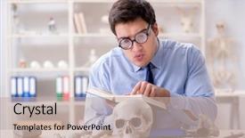  Presentation with human bladder - Audience pleasing theme consisting of rare book - funny crazy professor studying human backdrop and a mint green colored foreground