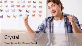  Presentation with student - PPT theme featuring rare book - student entomologist studying new species background and a  colored foreground