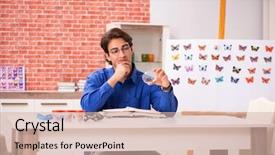  Presentation with student - Slide deck with rare book - student entomologist studying new species background and a  colored foreground