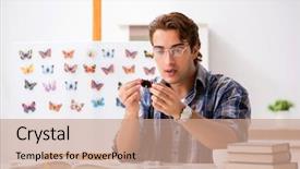  Presentation with student - Beautiful theme featuring rare book - student entomologist studying new species backdrop and a  colored foreground