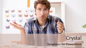  Presentation with student - Presentation theme having rare book - student entomologist studying new species background and a  colored foreground