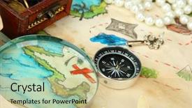  Presentation with treasure islands pirates map - PPT theme enhanced with rare coins - map of treasures background background and a  colored foreground