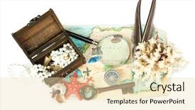  Presentation with map - Colorful presentation design enhanced with rare coins - map of treasures isolated backdrop and a  colored foreground