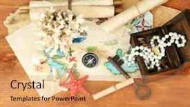  Presentation with map - PPT layouts featuring rare coins - map of treasures on wooden background and a  colored foreground