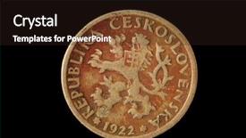  Presentation with old guns - Amazing PPT theme having rare coins - old czech coin 1922 backdrop and a wine colored foreground